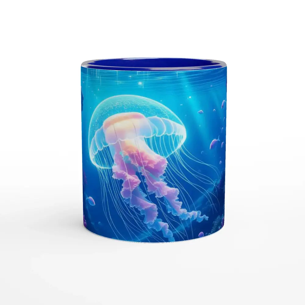 Jellyfish-themed ceramic mug with cosmic design and colorful interior