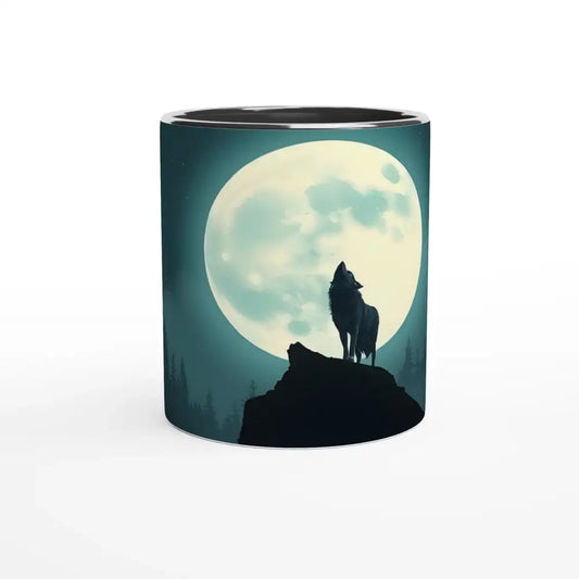 Wolf-themed ceramic coffee mug with moon design from PixiOnyx Lunar Reverie