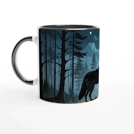 Wolf-themed ceramic mug with a lunar design and colorful interior from PixiOnyx Lunar Reverie