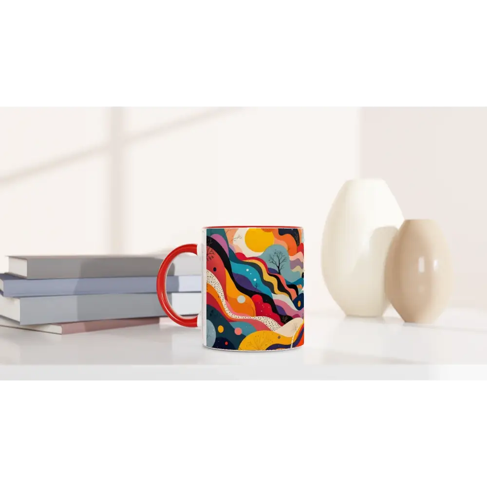 Colorful abstract art mug with psychedelic landscape design inside Ceramic Sipware