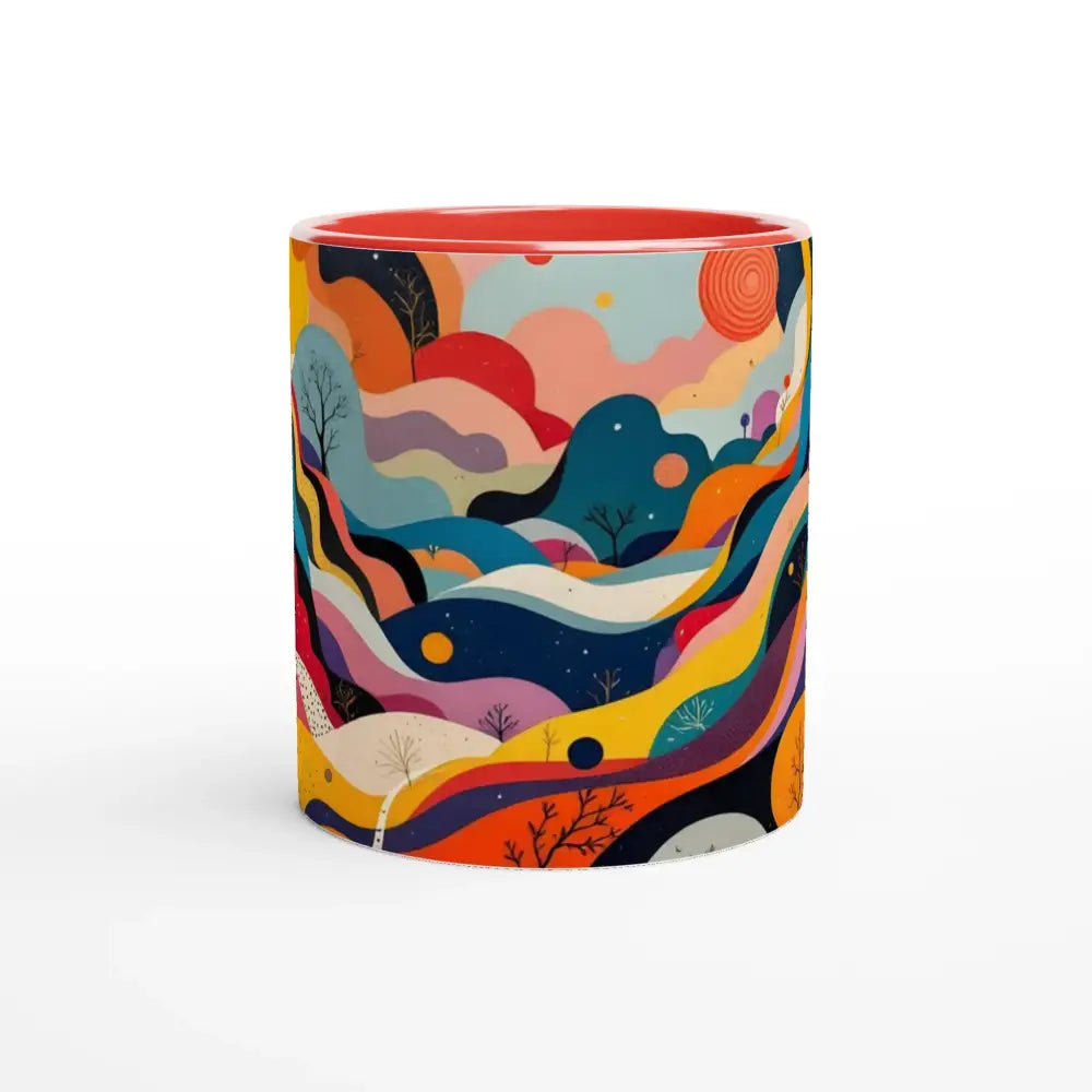 Colorful abstract landscape design on White 11oz Ceramic Mug with Psychedelic Flowstate art