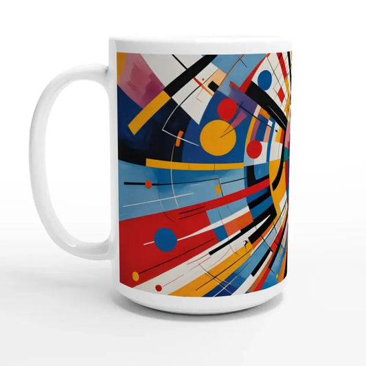White ceramic mug with abstract celestial motion art 15oz PixiOnyx Brew