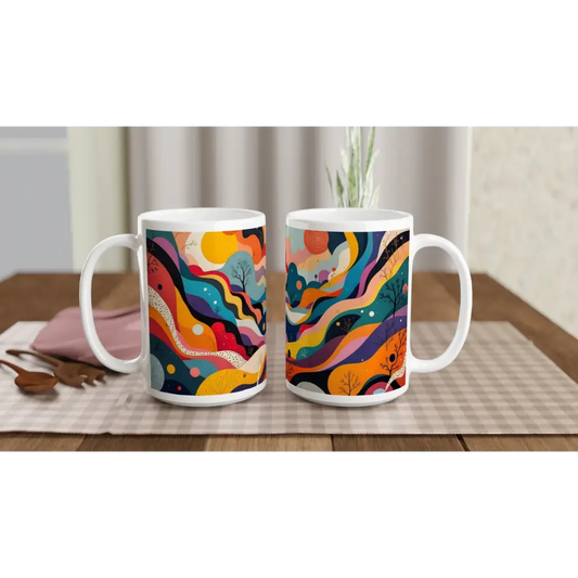 Colorful abstract mugs from PixiOnyx Psychedelic Landscape Flowstate collection