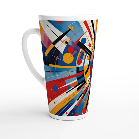 White Latte 17oz Ceramic Mug with Celestial Motion Abstract Art