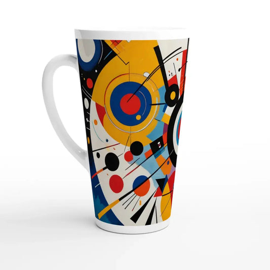 Tall latte mug with abstract design from PixiOnyx White Latte 17oz Ceramic Mug collection