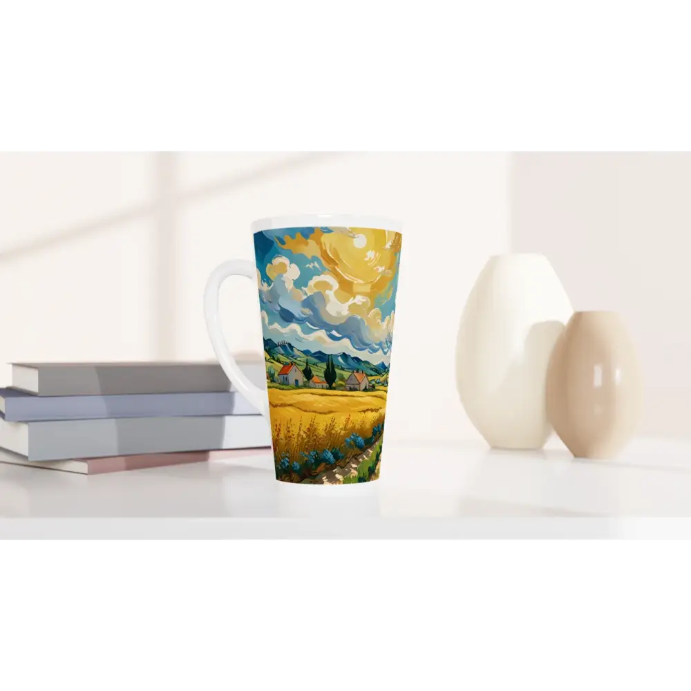 Tall painted landscape mug from White Latte 17oz Ceramic Mug Golden Fields Reverie collection