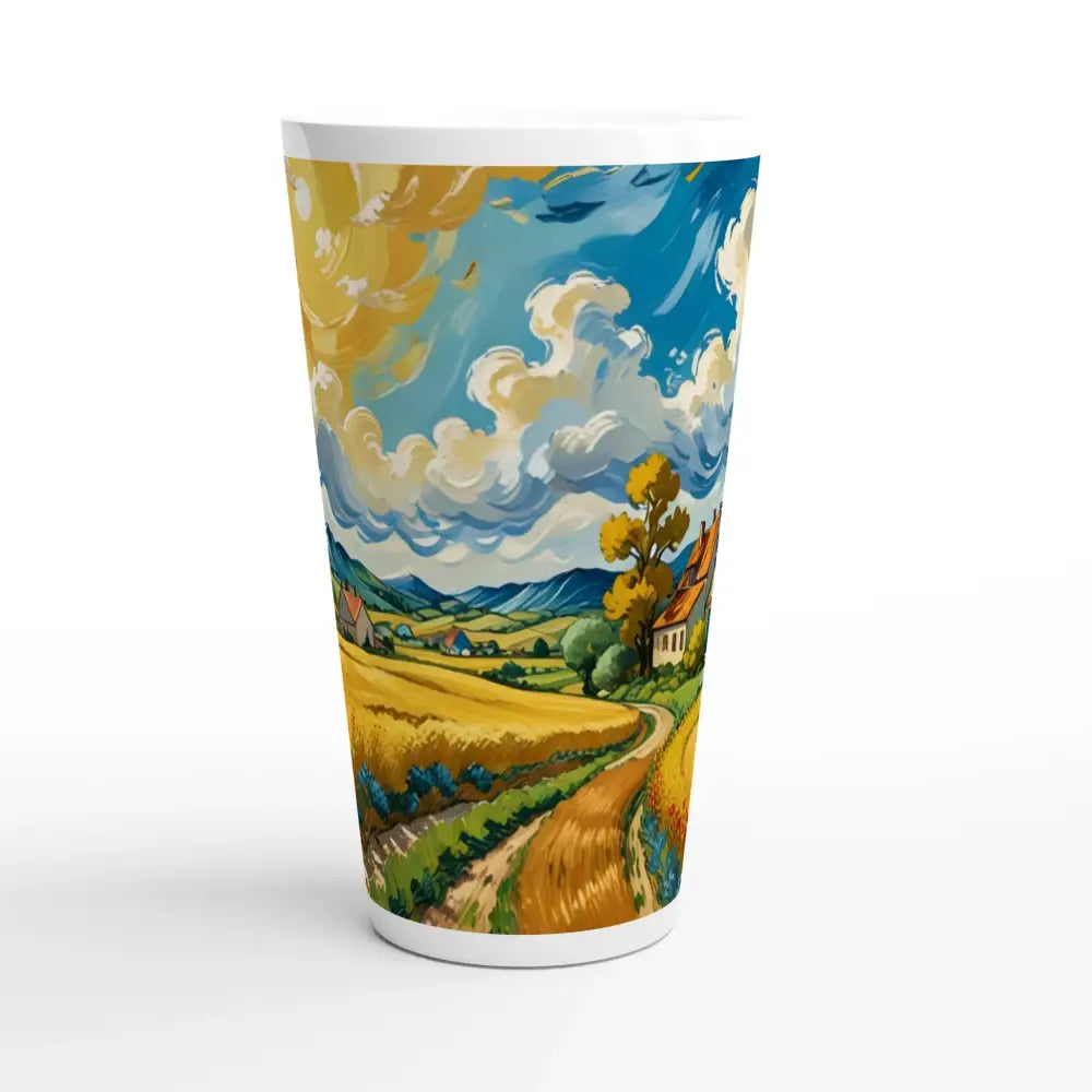White Latte 17oz Ceramic Mug with landscape art design from PixiOnyx Pastoral Brew
