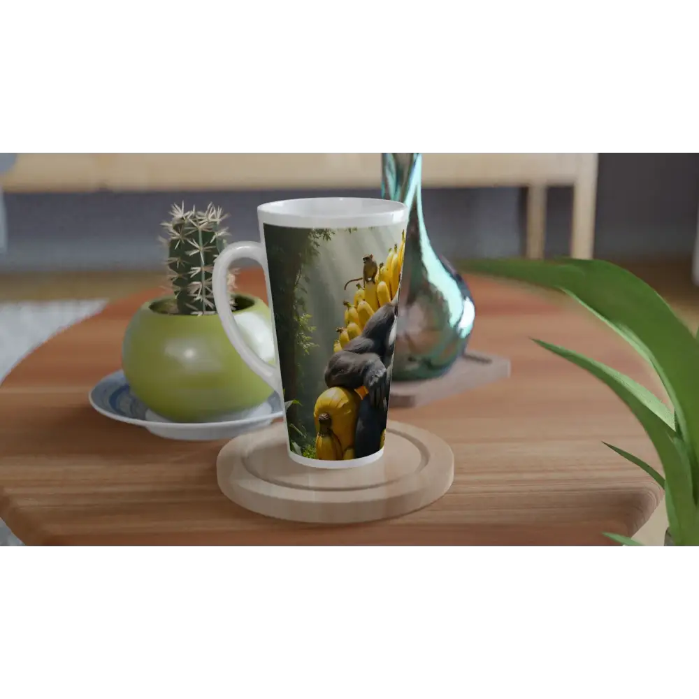 White Latte 17oz Ceramic Mug featuring Gorilla Design from King Kong’s Banana Throne PixiOnyx