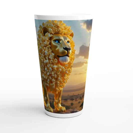 White Latte 17oz Ceramic Mug with Lion Design from PixiOnyx Whimsical Wilderness