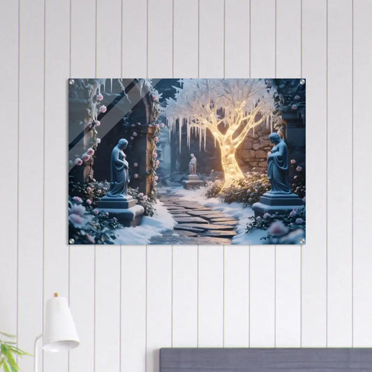 Winter garden acrylic print featuring a glowing ice garden winter tree wall art