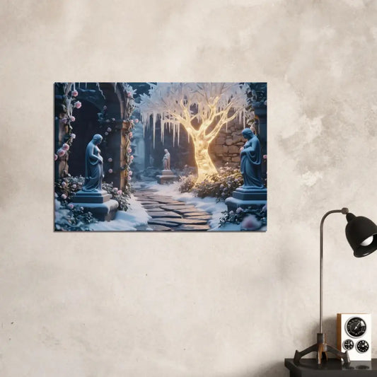 Winter garden canvas print featuring a glowing ice tree scene for Wall Art Décor