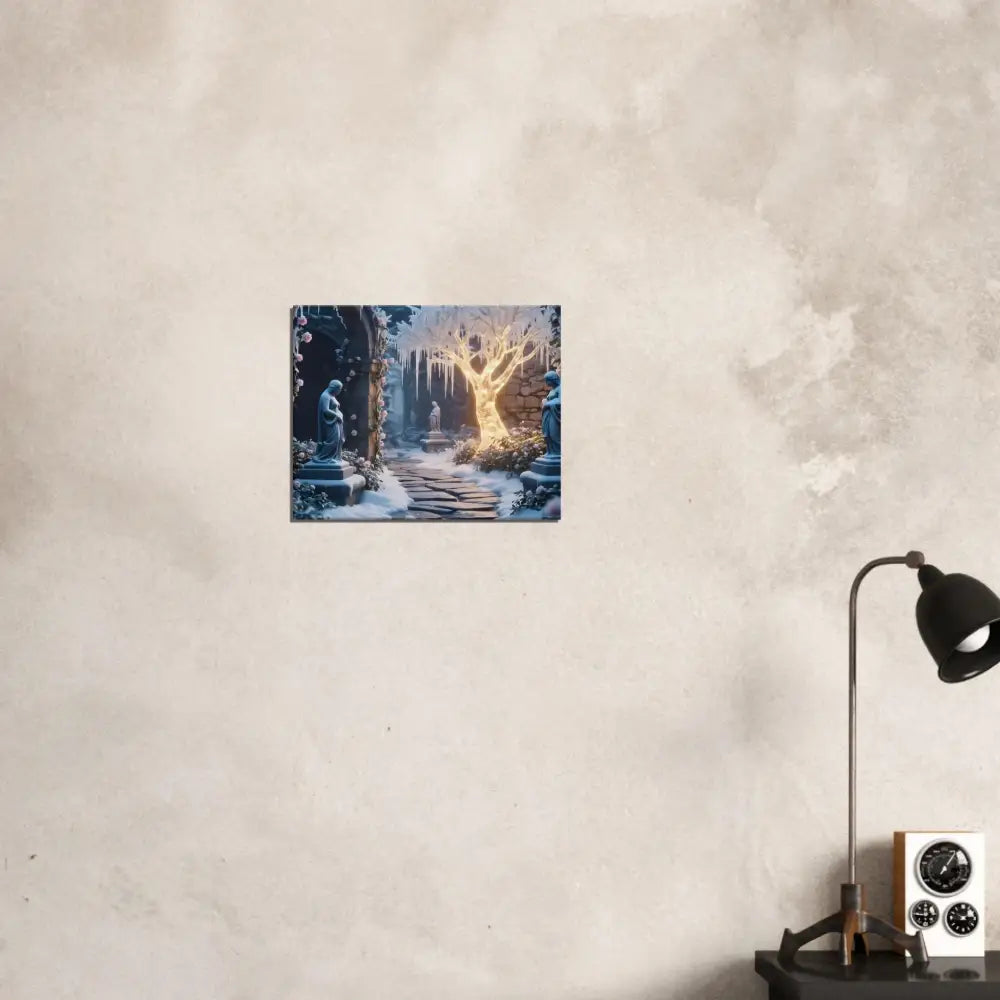 Winter Garden art print featuring a glowing ice tree surreal canvas artwork