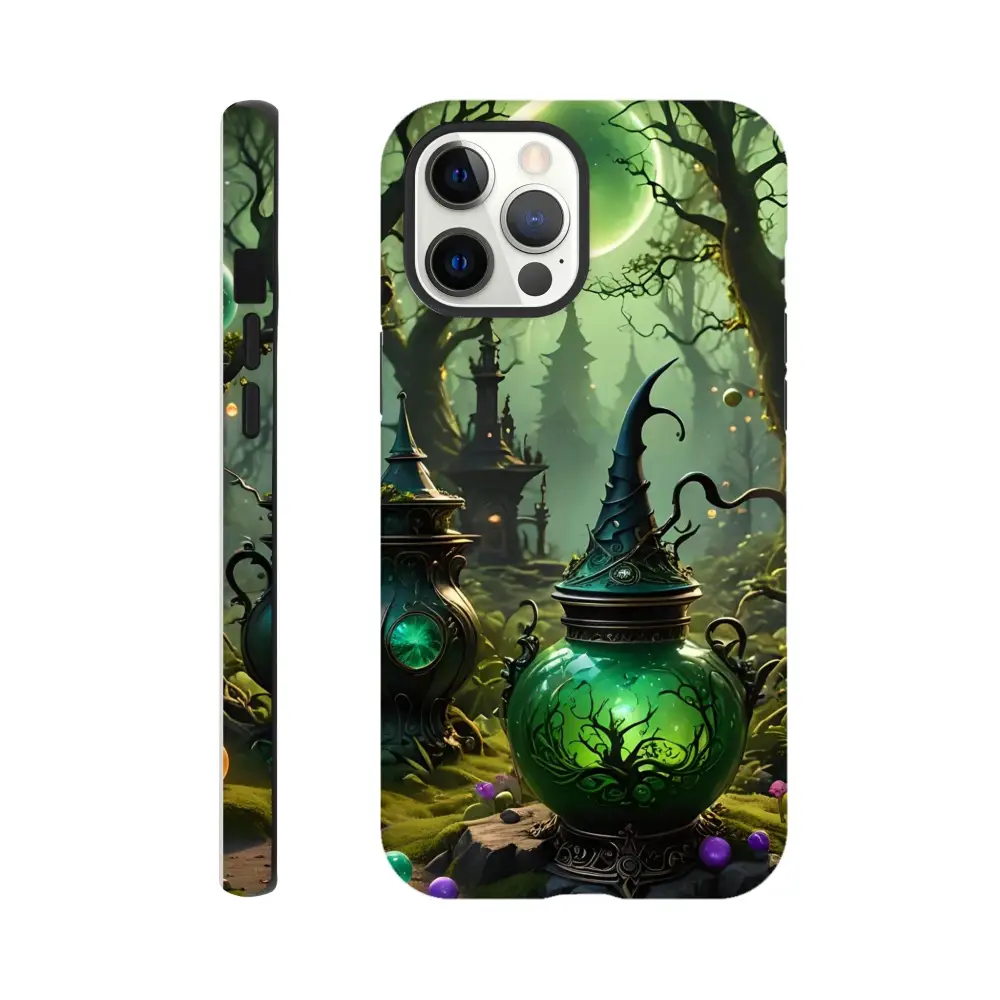 Whimsical witchy phone case with magic forest design for iPhone offers dual-layer protection