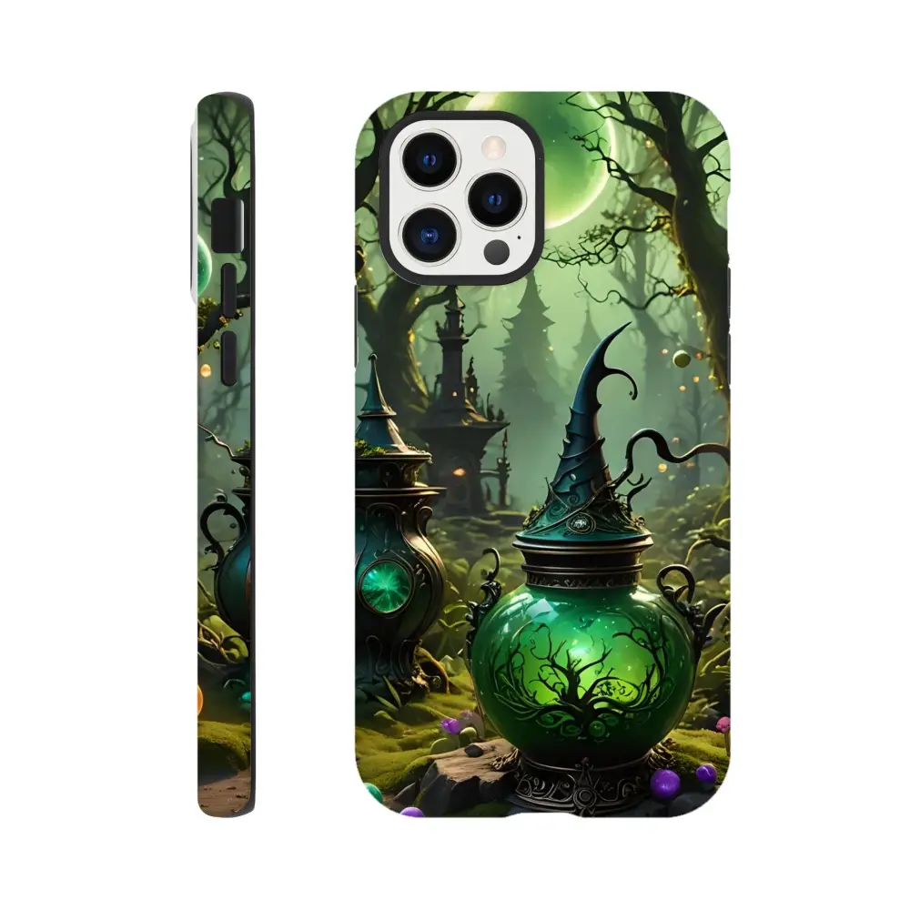 Witchy phone case featuring magical forest design for iPhone with double-layer protection