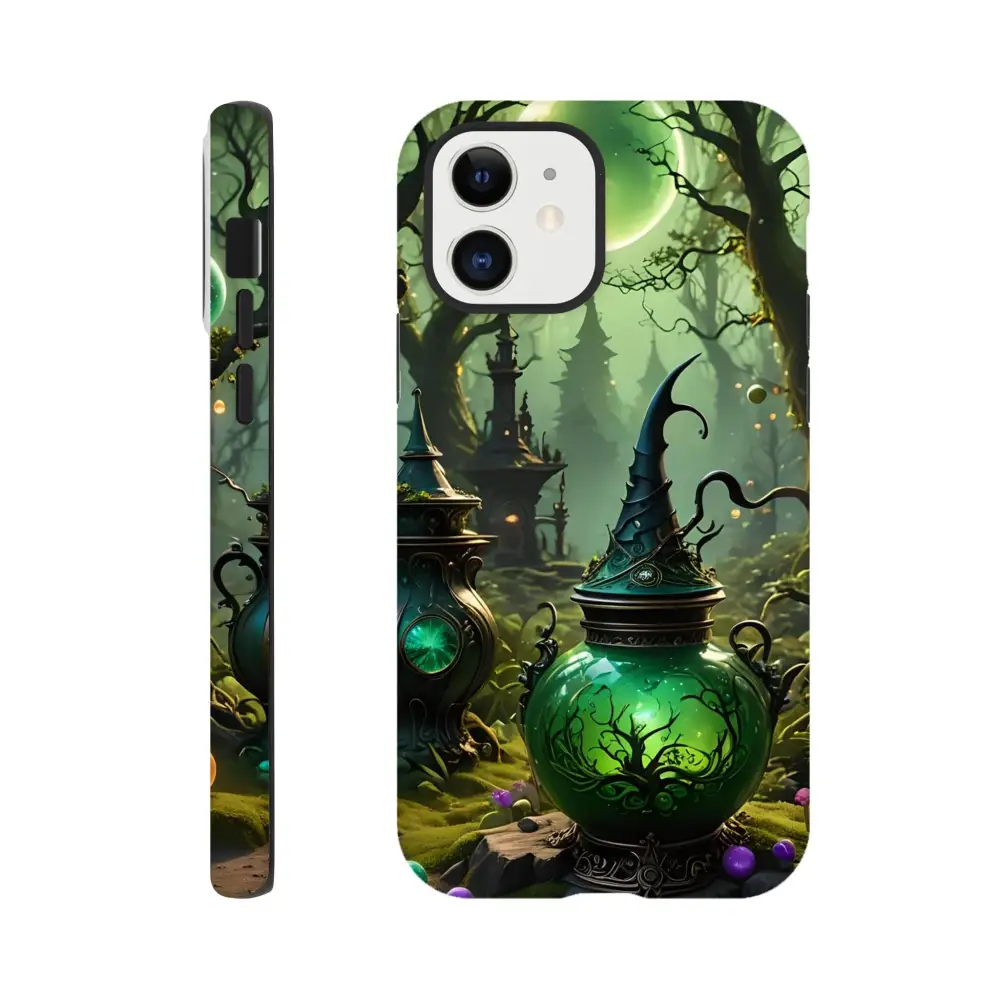 Whimsical witchy phone case with magical forest design for iPhone offers double-layer protection