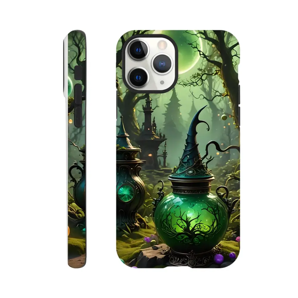 Whimsical witchy phone case with magic forest design for iPhone featuring double-layer protection