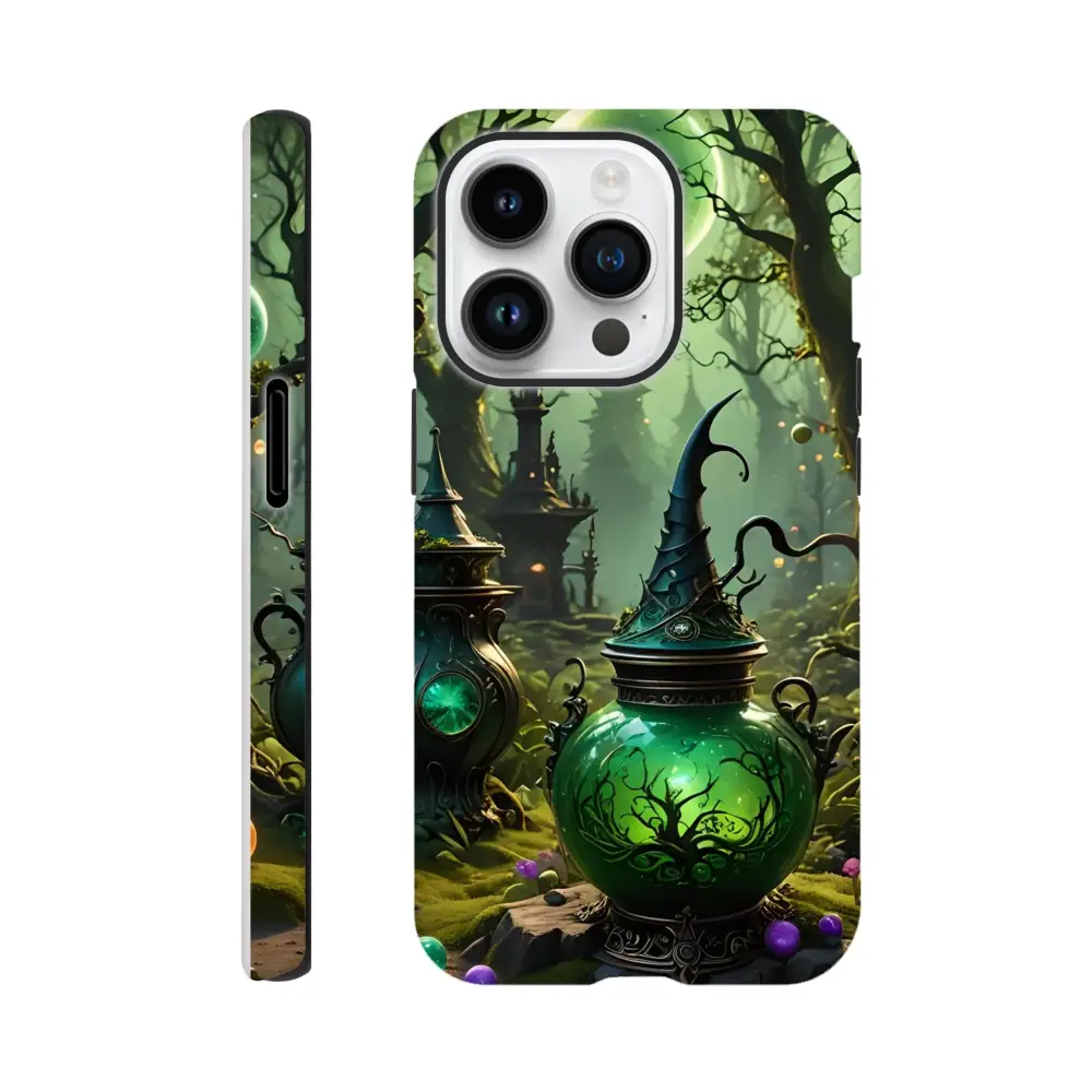 Witchy forest phone case with magical design for iPhone featuring double-layer protection