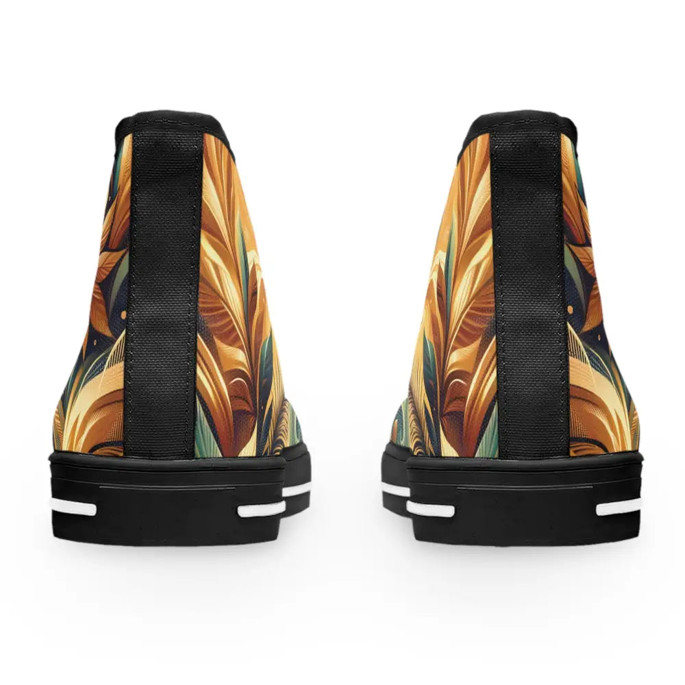 Pair of patterned high-top sneakers from Women’s High Top Sneakers Nebula Bloom Cascade PixiOnyx Footwear Flux