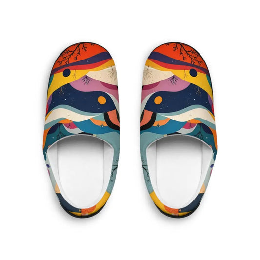 Colorful patterned women’s indoor slippers from Flowstate Mirage by PixiOnyx Psychedelic Comfortwear