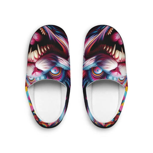 Women’s indoor slippers with monster-themed design from PixiOnyx Pixel Panic collection