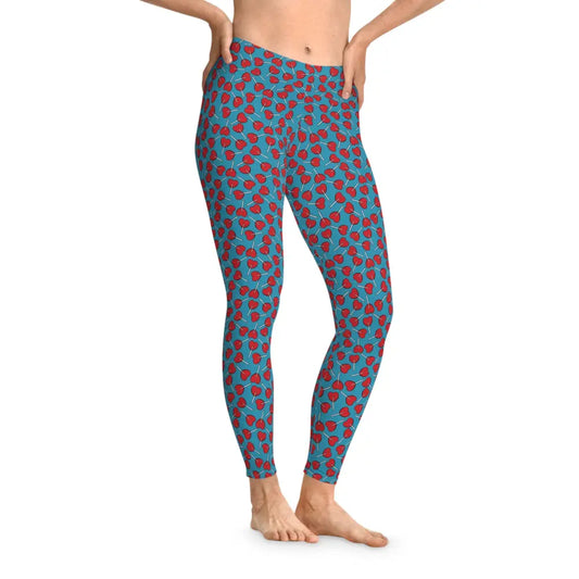 Blue leggings with red lollipop pattern from Women’s Leggings Lick Me Later PixiOnyx Playwear