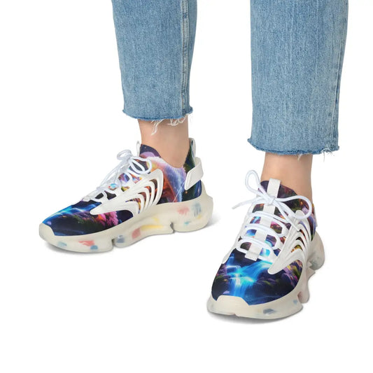 Colorful patterned Women’s Mesh Sneakers from Cosmic Heart collection by PixiOnyx Astral Footwear