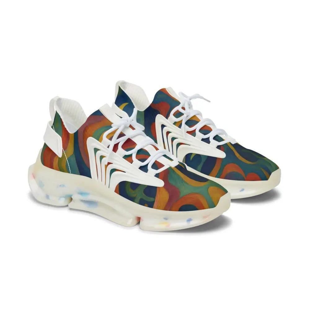 Colorful patterned mesh sneakers for women from Craniocolor Urban Camo Psychedelic Streetwear by PixiOnyx