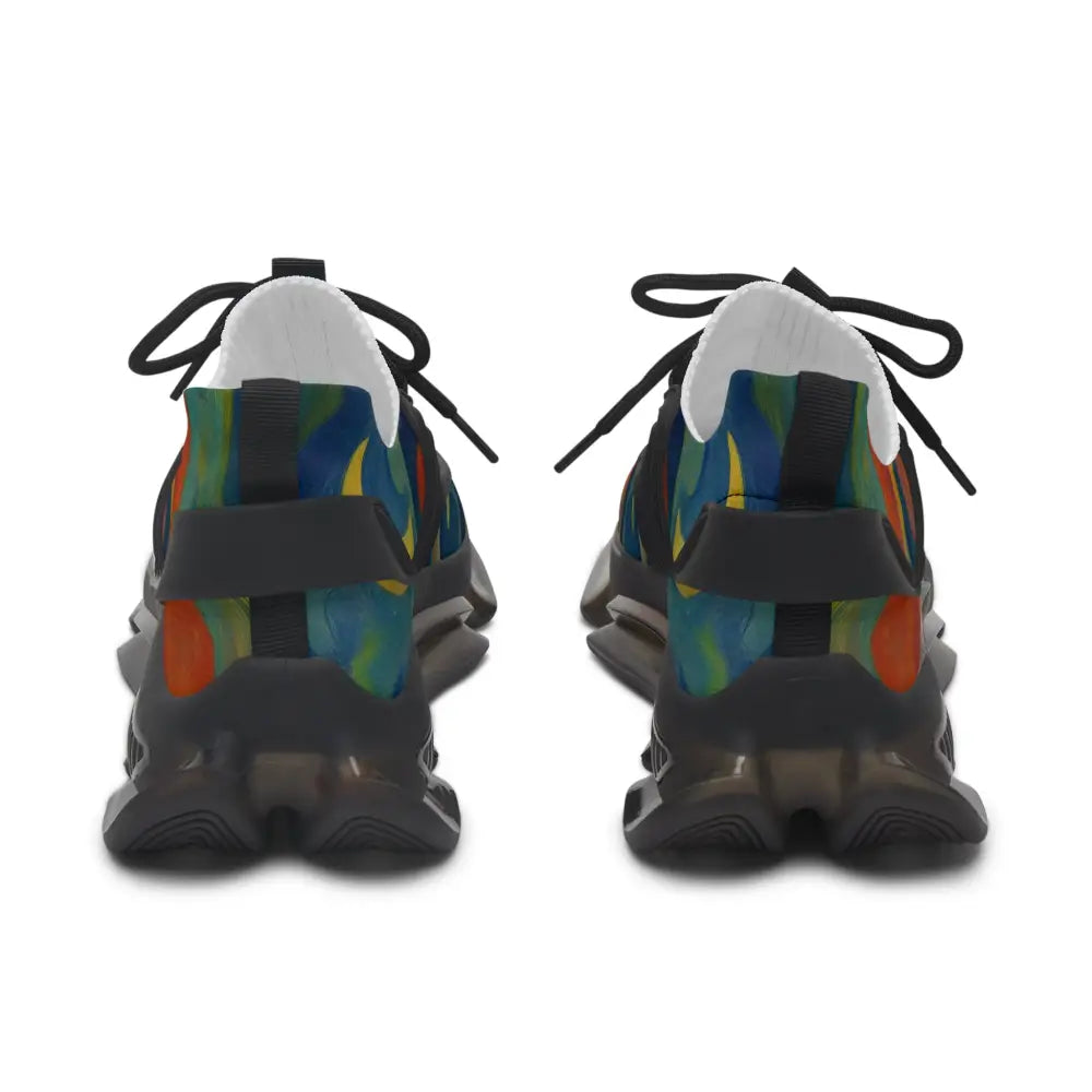 Colorful athletic women’s mesh sneakers shown in Urban Camo Psychedelic Streetwear style