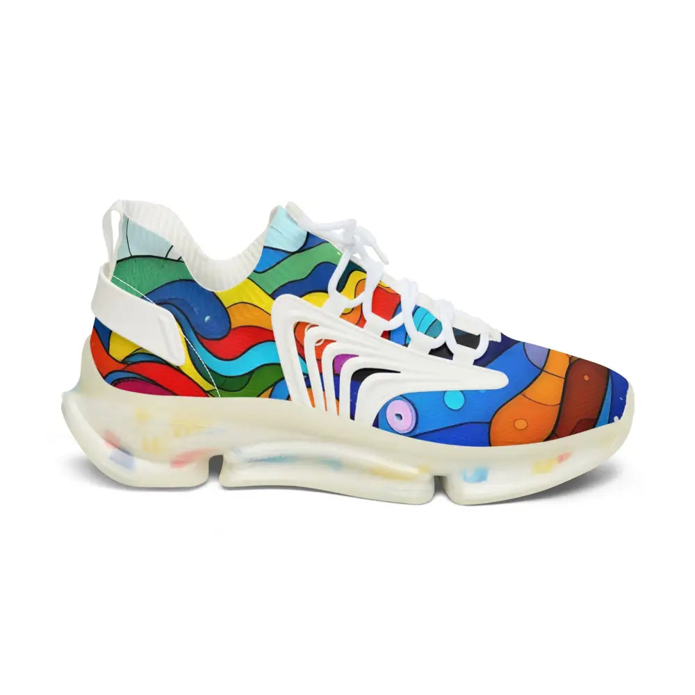 Colorful abstract-patterned Women’s Mesh Sneakers layered spectrum PixiOnyx Kinetic Pulsewear