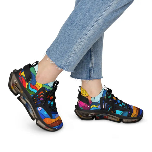 Colorful abstract-patterned Women’s Mesh Sneakers Layered Spectrum PixiOnyx Kinetic Pulsewear