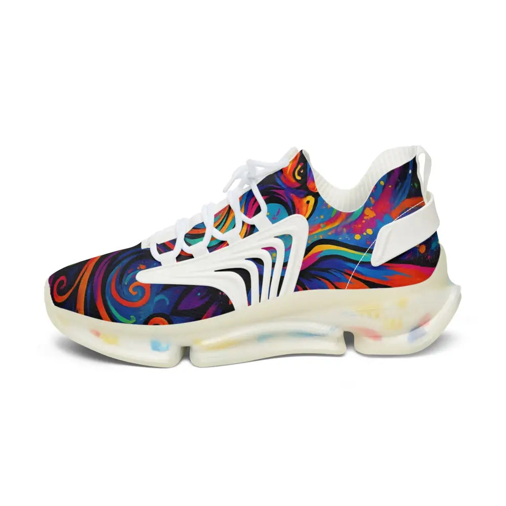 Colorful patterned athletic shoe from Women’s Mesh Sneakers Rebirth in Neon Flame PixiOnyx