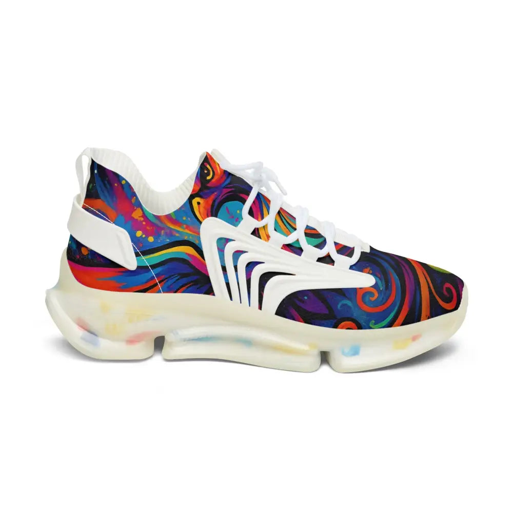 Colorful patterned Women’s Mesh Sneakers with translucent sole in Neon Flame by PixiOnyx