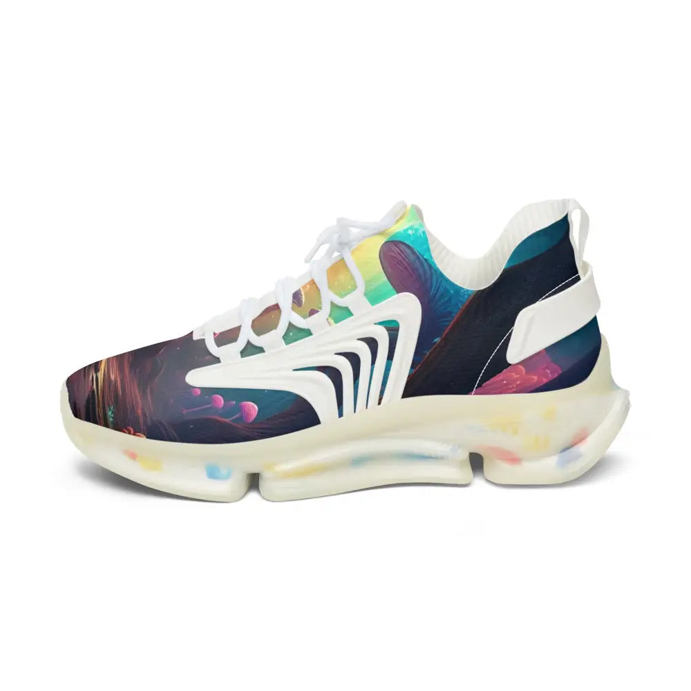 Colorful athletic shoe from Women’s Mesh Sneakers – Shroom Bloom by PixiOnyx Surreal Streetwear