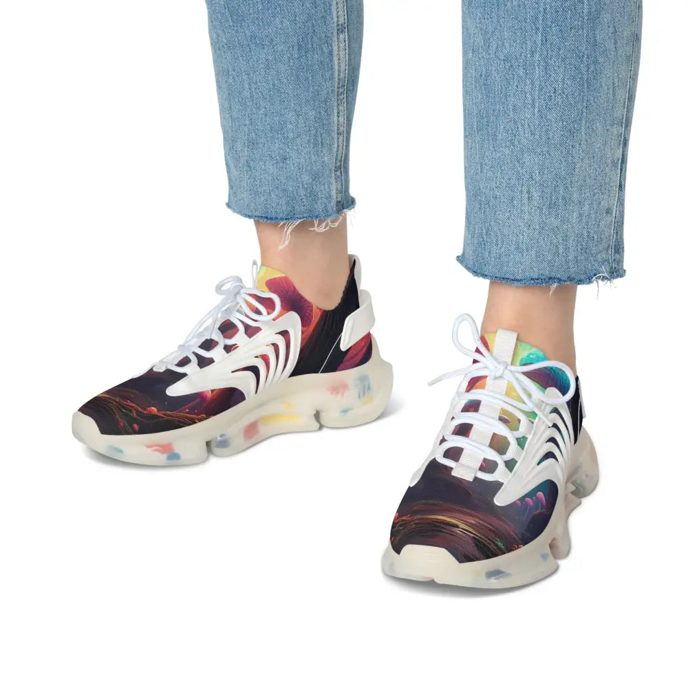 Colorful patterned Women’s Mesh Sneakers from Shroom Bloom collection by PixiOnyx Surreal Streetwear