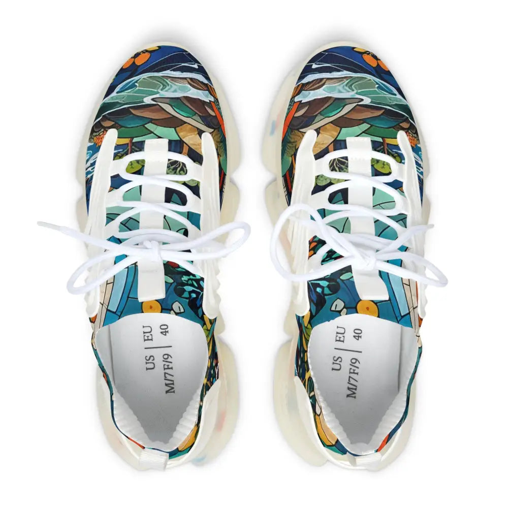 Colorful patterned women’s mesh sneakers from PixiOnyx Chromatic Streetwear Stained Horizon