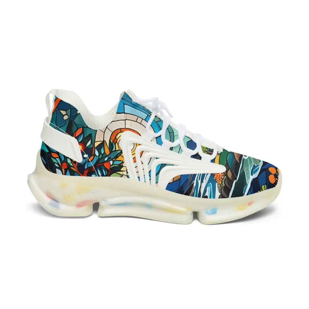 Stained-glass-patterned athletic shoe from Women’s Mesh Sneakers Stained Horizon by PixiOnyx