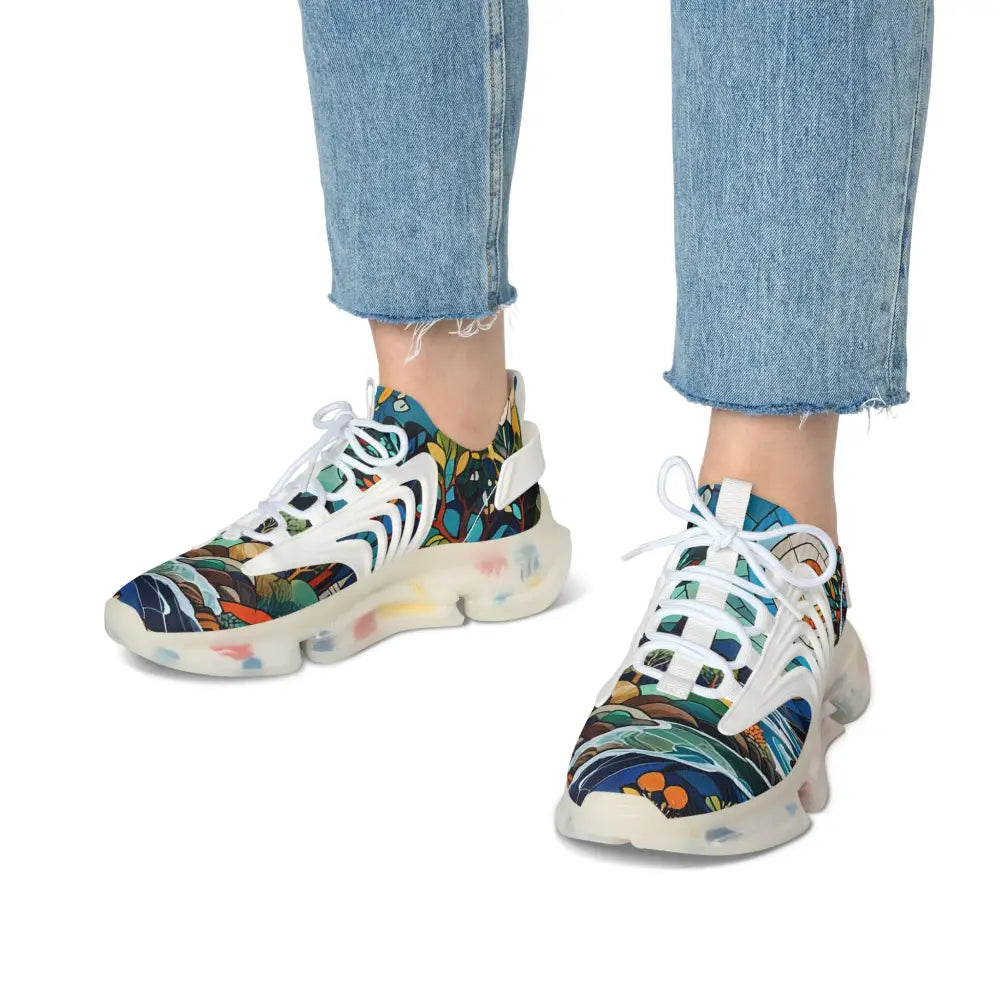 Patterned women’s mesh sneakers with white accents from PixiOnyx Chromatic Streetwear