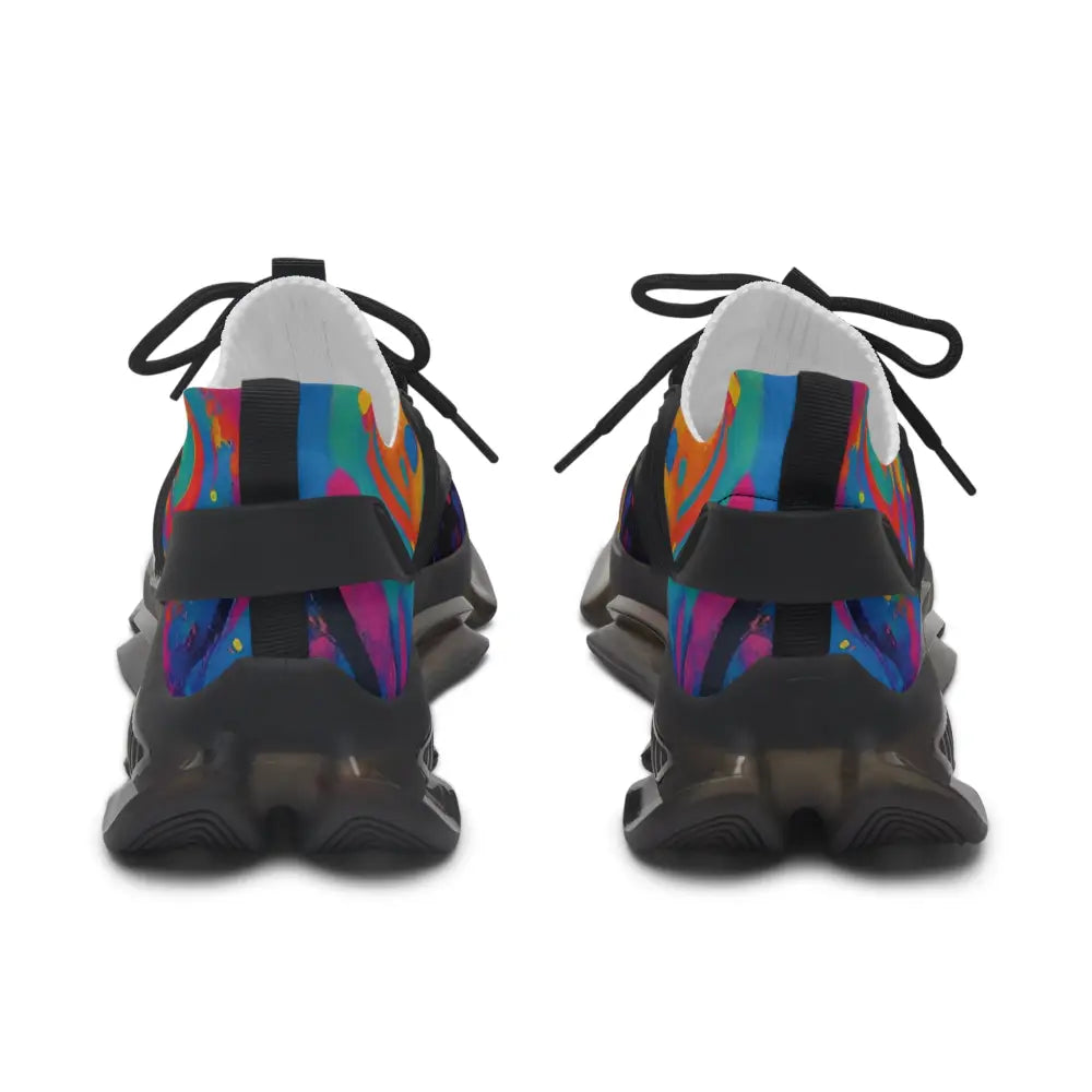 Colorful athletic shoes showcased in PixiOnyx Psywave Women’s Mesh Sneakers product image