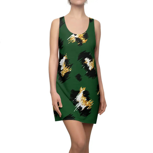 Green sleeveless dress with abstract pattern from Women’s Racerback Dress Jungle Static PixiOnyx Wildform Capsulewear