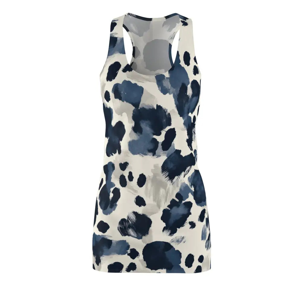 Blue and white patterned racerback dress featured in PixiOnyx Summerwear women’s collection