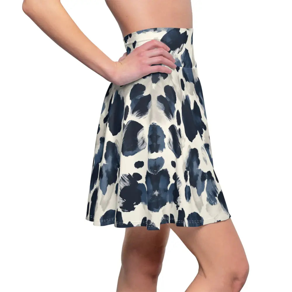 Blue and gray patterned flowy fit Women’s Skater Skirt Navy Abstract Bloom PixiOnyx