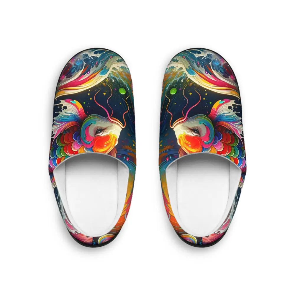 Colorful koi fish slippers for women from PixiOnyx Luxe Loungewear