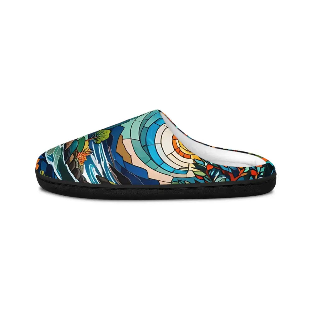 Artistic women’s slippers with abstract fluid art design and black sole by PixiOnyx