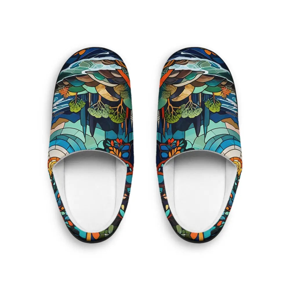Artistic stained-glass-patterned slippers from PixiOnyx Women’s Slippers Stained Horizon