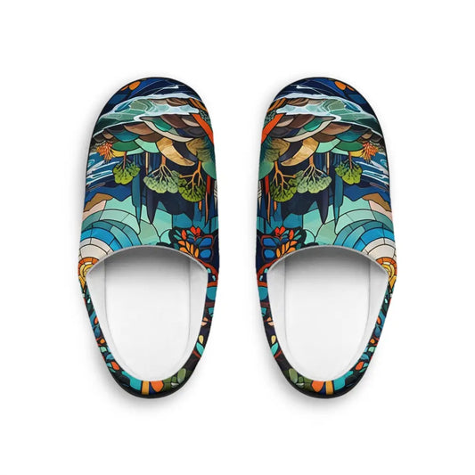 Artistic stained-glass-patterned slippers from PixiOnyx Women’s Slippers Stained Horizon