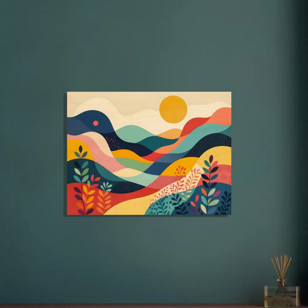 Colorful abstract landscape painting on wood print for PixiOnyx Dreamscape Warmth
