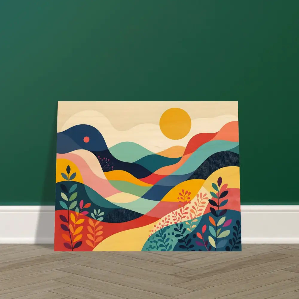 Colorful abstract landscape painting on wood print for PixiOnyx Dreamscape Warmth
