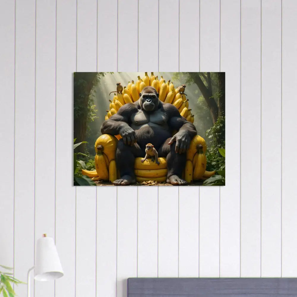 Gorilla sitting on Banana Throne print for King Kong’s Primate Royalty decor