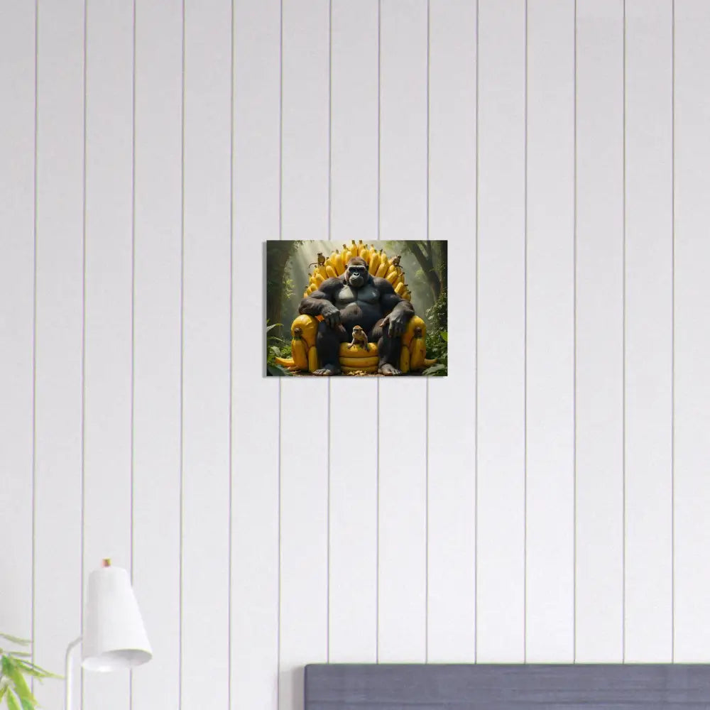 Framed gorilla king art on Wood Print King Kong’s Banana Throne PixiOnyx Primate Royalty