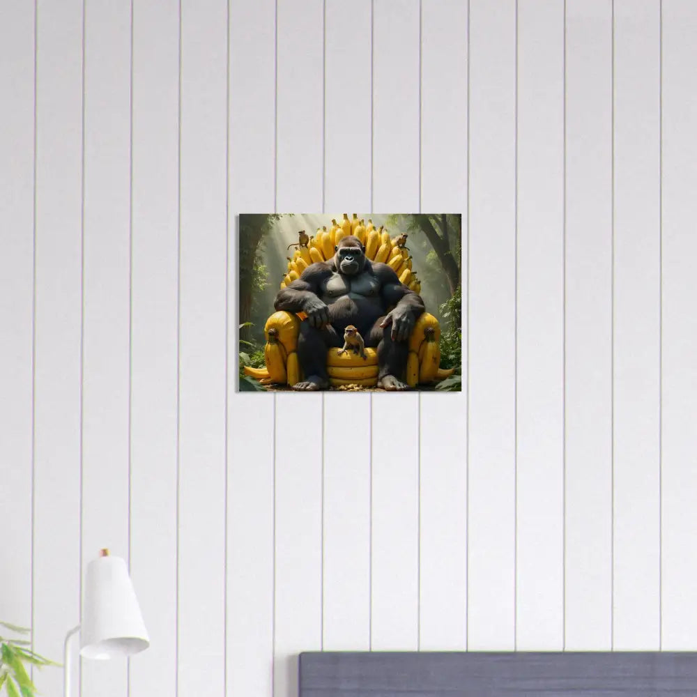 Gorilla sitting on a Banana Throne print featuring King Kong’s Royalty by PixiOnyx